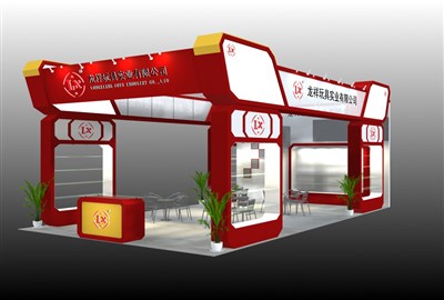 63平米展臺設計制作：三面開口/中式/木質(zhì)結構/紅色，為玩具展展商而作（免費使用）