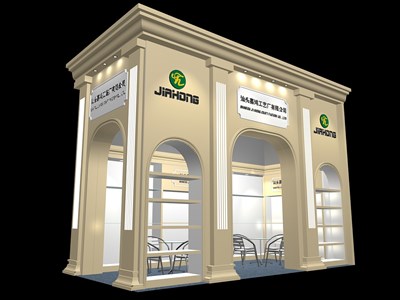 18平米展臺(tái)設(shè)計(jì)制作：二面開口/現(xiàn)代/木質(zhì)結(jié)構(gòu)/米色，為玩具展展商而作（免費(fèi)使用）