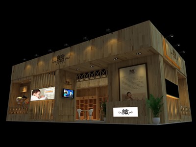 90平米展臺(tái)設(shè)計(jì)制作：二面開(kāi)口/前衛(wèi)/木質(zhì)結(jié)構(gòu)/米色，為嬰幼展展商而作（免費(fèi)使用）