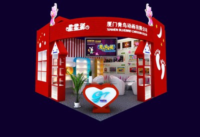36平米展臺設計制作：一面開口/現(xiàn)代/木質結構/紅色，為玩具展展商而作（免費使用）