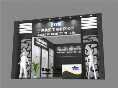 54平米展臺(tái)設(shè)計(jì)制作：一面開口/現(xiàn)代/木質(zhì)結(jié)構(gòu)/黑色，為服裝展展商而作（免費(fèi)使用）