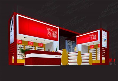 72平米展臺設(shè)計(jì)制作：二面開口/現(xiàn)代/木質(zhì)結(jié)構(gòu)/紅色，為嬰幼展展商而作（免費(fèi)使用）