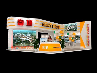 99平米展臺(tái)設(shè)計(jì)制作：三面開口/現(xiàn)代/木質(zhì)結(jié)構(gòu)/黃色，為服裝展展商而作（免費(fèi)使用）