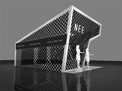 54平米展臺(tái)設(shè)計(jì)制作：二面開口/現(xiàn)代/木質(zhì)結(jié)構(gòu)/黑色，為服裝展展商而作（免費(fèi)使用）