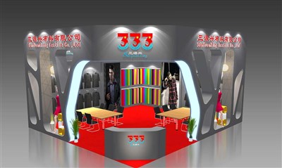 56平米展臺設計制作：二面開口/現(xiàn)代/木質(zhì)結(jié)構(gòu)/灰色，為服裝展展商而作（免費使用）