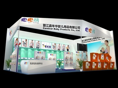 65平米展臺設計制作：二面開口/現代/木質結構/白色，為嬰幼展展商而作（免費使用）