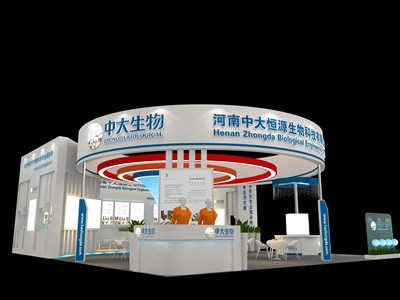 120平米展臺設計制作：二面開口/現代/木質結構/藍色，為醫(yī)藥展展商而作（免費使用）