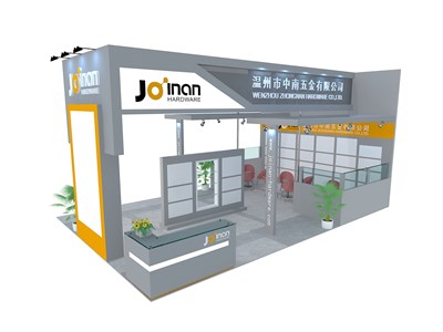 54平米展臺(tái)設(shè)計(jì)制作：三面開口/現(xiàn)代/木質(zhì)結(jié)構(gòu)/灰色，為五金展展商而作（免費(fèi)使用）