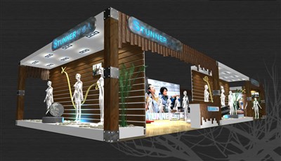 90平米展臺設計制作：二面開口/現(xiàn)代/木質(zhì)結(jié)構(gòu)/咖啡色，為服裝展展商而作（免費使用）