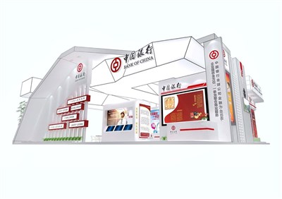 210平米展臺設(shè)計制作：一面開口/現(xiàn)代/木質(zhì)結(jié)構(gòu)/白色，為金融展展商而作（免費使用）