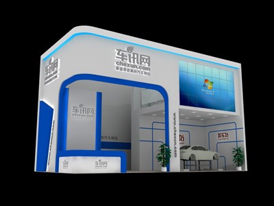 50平米展臺設(shè)計(jì)制作：二面開口/現(xiàn)代/木質(zhì)結(jié)構(gòu)/白色，為汽車展展商而作（免費(fèi)使用）