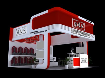 36平米展臺(tái)設(shè)計(jì)制作：三面開口/現(xiàn)代/木質(zhì)結(jié)構(gòu)/紅色，為汽配展展商而作（免費(fèi)使用）