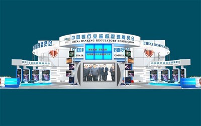 360平米展臺設(shè)計制作：一面開口/現(xiàn)代/木質(zhì)結(jié)構(gòu)/白色，為金融展展商而作（免費使用）