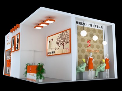 54平米展臺(tái)設(shè)計(jì)制作：二面開口/現(xiàn)代/木質(zhì)結(jié)構(gòu)/白色，為服裝展展商而作（免費(fèi)使用）