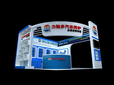 36平米展臺設(shè)計制作：三面開口/現(xiàn)代/木質(zhì)結(jié)構(gòu)/藍色，為汽配展展商而作（免費使用）