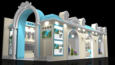 72平米展臺設(shè)計制作：二面開口/歐式/木質(zhì)結(jié)構(gòu)/白色，為服裝展展商而作（免費使用）
