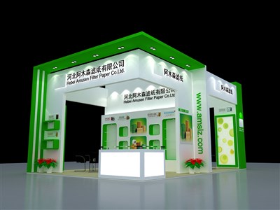 54平米展臺設(shè)計制作：四面開口/現(xiàn)代/木質(zhì)結(jié)構(gòu)/綠色，為汽配展展商而作（免費使用）