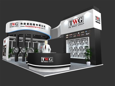 72平米展臺設計制作：二面開口/前衛(wèi)/木質(zhì)結(jié)構(gòu)/灰色，為汽配展展商而作（免費使用）