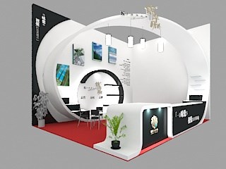 35平米展臺設(shè)計制作：一面開口/現(xiàn)代/木質(zhì)結(jié)構(gòu)/白色，為食品展展商而作（免費使用）