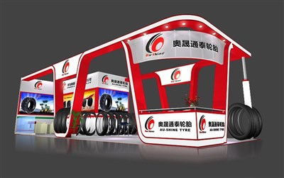 90平米展臺設(shè)計制作：三面開口/現(xiàn)代/木質(zhì)結(jié)構(gòu)/紅色，為汽配展展商而作（免費使用）