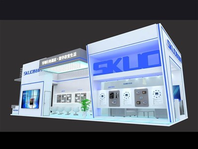 90平米展臺設(shè)計制作：二面開口/現(xiàn)代/木質(zhì)結(jié)構(gòu)/白色，為安防展展商而作（免費使用）