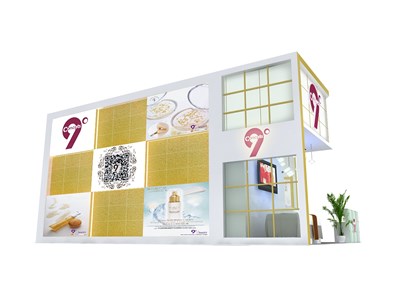 54平米展臺設(shè)計制作：二面開口/現(xiàn)代/木質(zhì)結(jié)構(gòu)/彩色，為美博會展商而作（免費使用）