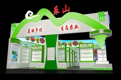 210平米展臺設計制作：一面開口/現代/木質結構/綠色，為農交會展商而作（免費使用）