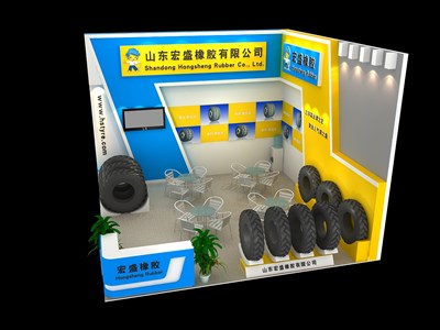 36平米展臺設(shè)計制作：二面開口/現(xiàn)代/木質(zhì)結(jié)構(gòu)/黃色，為汽配展展商而作（免費使用）