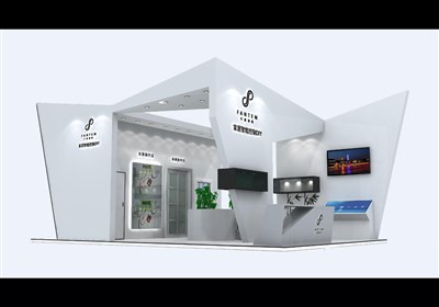 54平米展臺(tái)設(shè)計(jì)制作：二面開口/現(xiàn)代/木質(zhì)結(jié)構(gòu)/白色，為安防展展商而作（免費(fèi)使用）