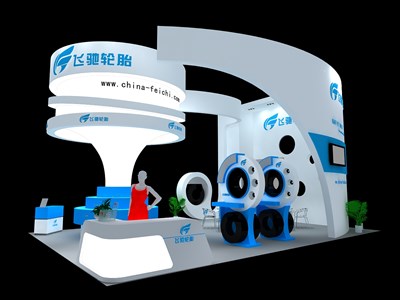 30平米展臺設(shè)計制作：三面開口/現(xiàn)代/木質(zhì)結(jié)構(gòu)/藍(lán)色，為汽配展展商而作（免費使用）