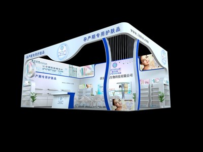 54平米展臺設(shè)計(jì)制作：二面開口/現(xiàn)代/木質(zhì)結(jié)構(gòu)/白色，為美博會展商而作（免費(fèi)使用）
