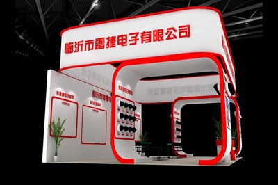 54平米展臺設計制作：一面開口/現(xiàn)代/木質(zhì)結(jié)構/紅色，為安防展展商而作（免費使用）