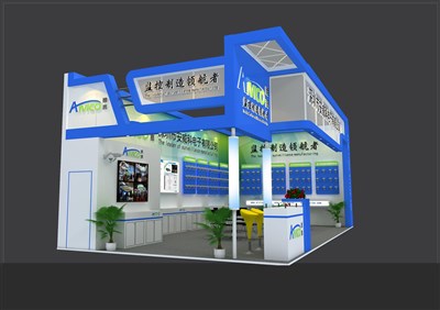 72平米展臺設計制作：二面開口/現(xiàn)代/木質(zhì)結構/藍色，為安防展展商而作（免費使用）