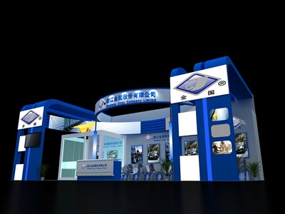 72平米展臺設(shè)計(jì)制作：三面開口/現(xiàn)代/木質(zhì)結(jié)構(gòu)/藍(lán)色，為汽配展展商而作（免費(fèi)使用）