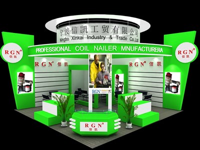 36平米展臺設(shè)計制作：二面開口/現(xiàn)代/木質(zhì)結(jié)構(gòu)/綠色，為汽配展展商而作（免費使用）