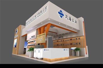 72平米展臺設(shè)計(jì)制作：三面開口/現(xiàn)代/木質(zhì)結(jié)構(gòu)/米色，為安防展展商而作（免費(fèi)使用）