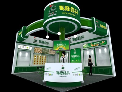 48平米展臺(tái)設(shè)計(jì)制作：二面開口/現(xiàn)代/木質(zhì)結(jié)構(gòu)/綠色，為食品展展商而作（免費(fèi)使用）