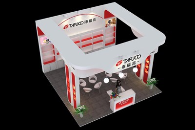 36平米展臺(tái)設(shè)計(jì)制作：三面開口/現(xiàn)代/木質(zhì)結(jié)構(gòu)/白色，為日用品展展商而作（免費(fèi)使用）