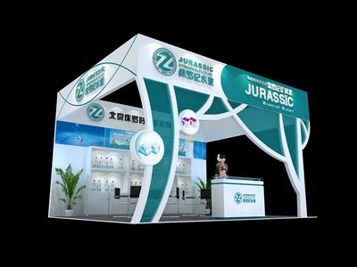 28.2平米展臺設(shè)計(jì)制作：三面開口/現(xiàn)代/木質(zhì)結(jié)構(gòu)/綠色，為食品展展商而作（免費(fèi)使用）