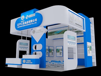 36平米展臺設計制作：三面開口/現代/木質結構/白色，為食品展展商而作（免費使用）