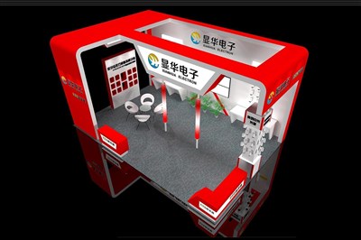 54平米展臺設(shè)計制作：三面開口/現(xiàn)代/木質(zhì)結(jié)構(gòu)/紅色，為安防展展商而作（免費使用）