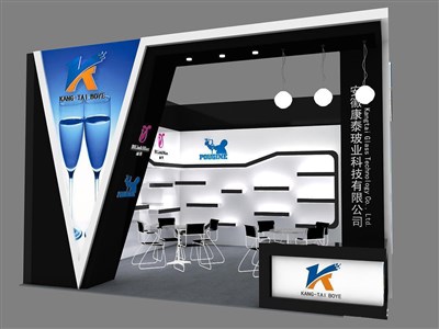 36平米展臺(tái)設(shè)計(jì)制作：一面開口/現(xiàn)代/木質(zhì)結(jié)構(gòu)/黑色，為日用品展展商而作（免費(fèi)使用）