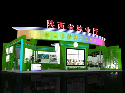 135平米展臺(tái)設(shè)計(jì)制作：一面開口/現(xiàn)代/木質(zhì)結(jié)構(gòu)/綠色，為農(nóng)交會(huì)展商而作（免費(fèi)使用）