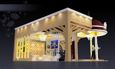 54平米展臺(tái)設(shè)計(jì)制作：三面開口/現(xiàn)代/木質(zhì)結(jié)構(gòu)/彩色，為美博會(huì)展商而作（免費(fèi)使用）
