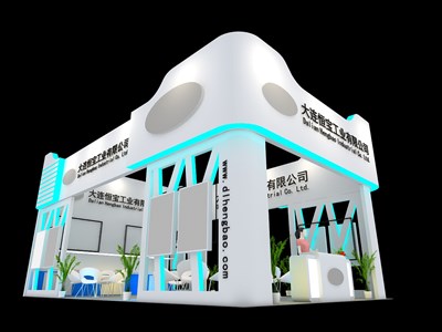60平米展臺設(shè)計制作：三面開口/現(xiàn)代/木質(zhì)結(jié)構(gòu)/白色，為機械展展商而作（免費使用）