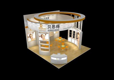 36平米展臺設(shè)計制作：四面開口/現(xiàn)代/木質(zhì)結(jié)構(gòu)/白色，為美博會展商而作（免費使用）