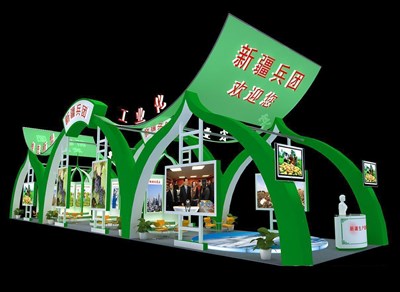 162平米展臺(tái)設(shè)計(jì)制作：三面開口/現(xiàn)代/木質(zhì)結(jié)構(gòu)/綠色，為農(nóng)交會(huì)展商而作（免費(fèi)使用）
