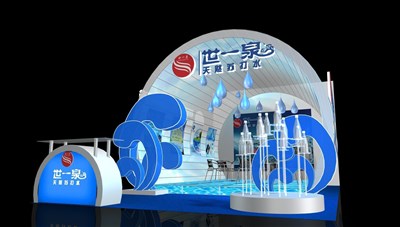 45平米展臺(tái)設(shè)計(jì)制作：二面開(kāi)口/現(xiàn)代/木質(zhì)結(jié)構(gòu)/藍(lán)色，為食品展展商而作（免費(fèi)使用）