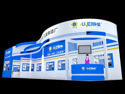 72平米展臺設(shè)計制作：二面開口/現(xiàn)代/木質(zhì)結(jié)構(gòu)/藍(lán)色，為機(jī)械展展商而作（免費(fèi)使用）
