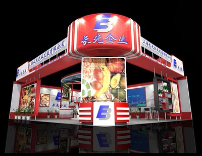 89.2平米展臺(tái)設(shè)計(jì)制作：二面開口/現(xiàn)代/木質(zhì)結(jié)構(gòu)/紅色，為食品展展商而作（免費(fèi)使用）
